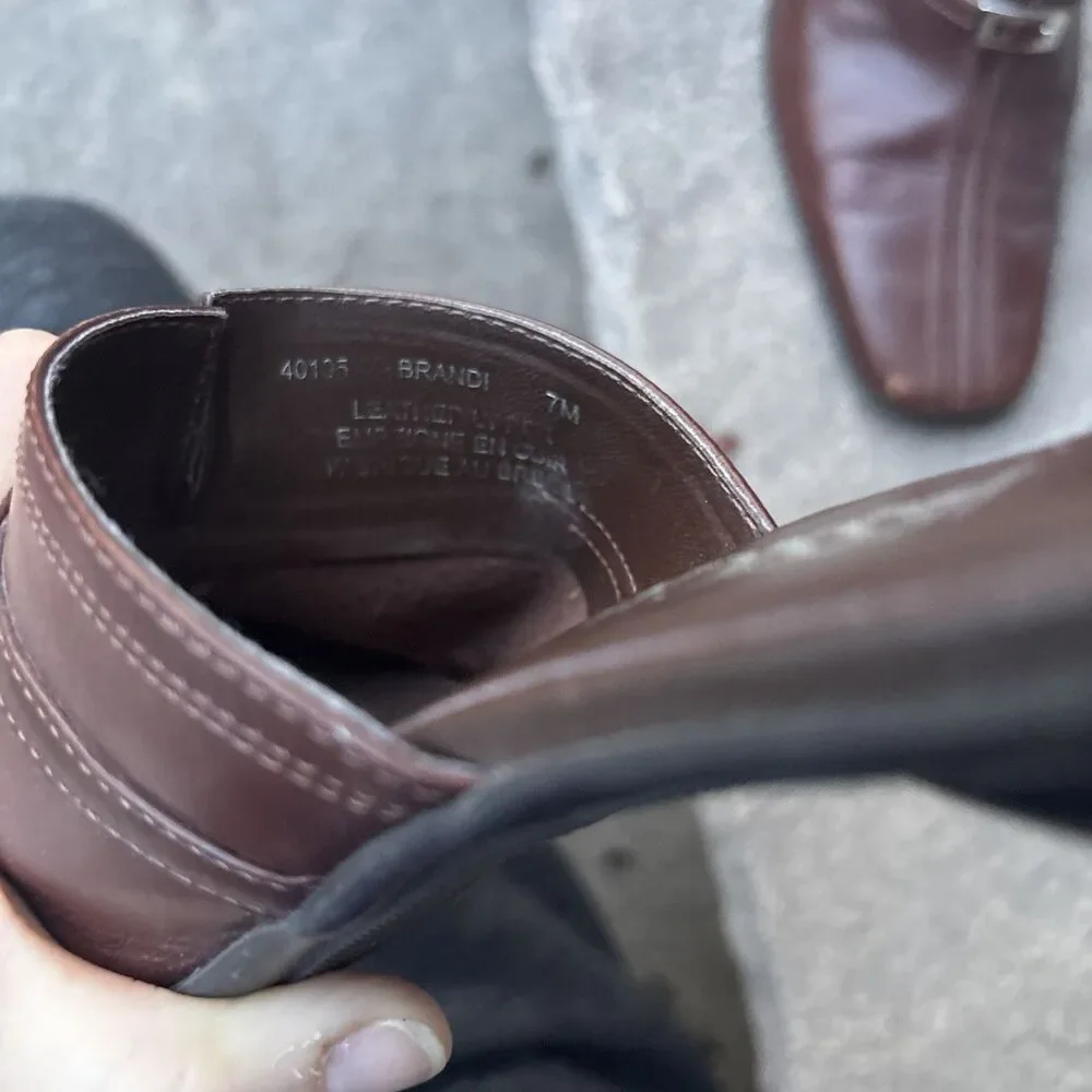 Women’s Vintage Jessica Brown Leather Backless Heels Size 7